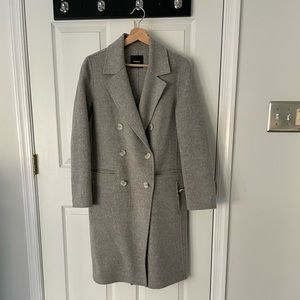 Theory Wool Cashmere Double-Face Coat in Grey